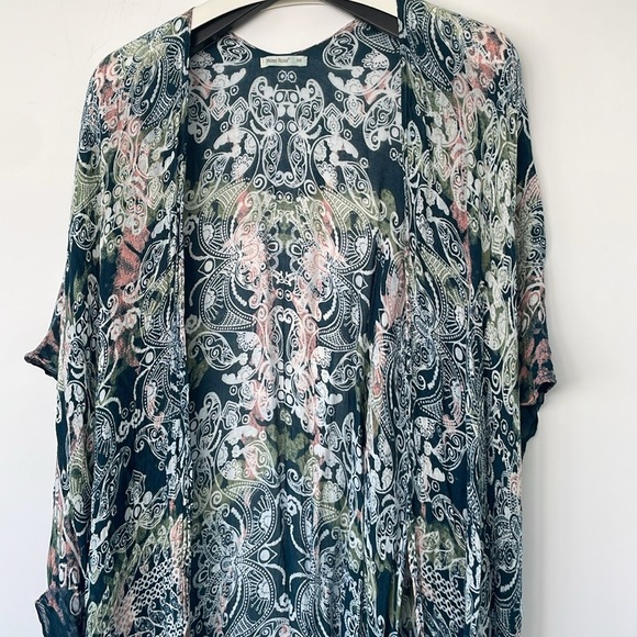 Moss Rose Blue Green Kimono Swim Beach Cover Up Viscose One Size - Picture 9 of 15